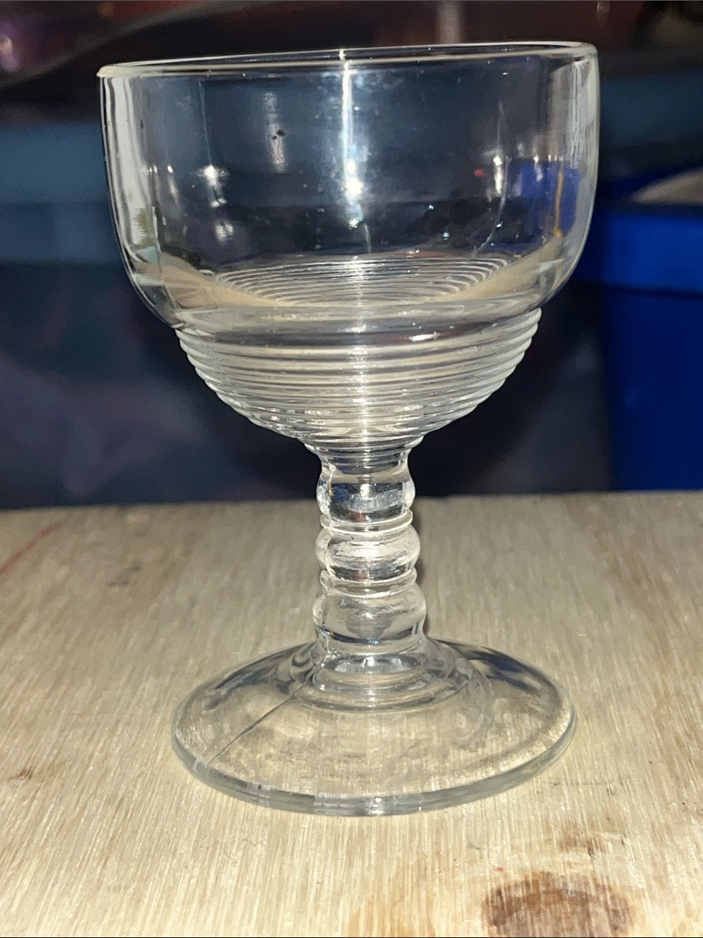 Vintage Clear Glass Goblet Wine Glass - Elegant Ribbed Stem pressed glass 708